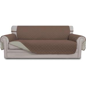 Easy-Going Reversible Oversized Couch Cover for 3 Cushion Couch Sofa Cover for Dogs Water Resistant Furniture Protector Cover with Foam Sticks for Pet (Oversized Sofa, Gray/Light Gray)(Brown/Beige)
