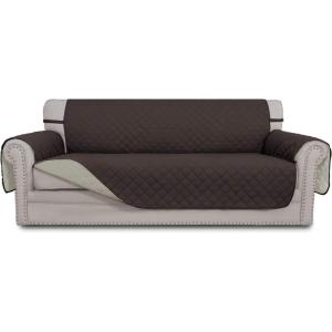 Easy-Going Reversible Oversized Couch Cover for 3 Cushion Couch Sofa Cover for Dogs Water Resistant Furniture Protector Cover with Foam Sticks for Pet (Oversized Sofa, Gray/Light Gray)(Chocolate/Beige)
