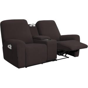 Easy-Going Stretch Recliner Loveseat Cover with Center Console Sofa Slipcover Soft Fitted Fleece 2 Seats Couch with Holder and Storage Washable Furniture Protector Chocolate(Chocolate)