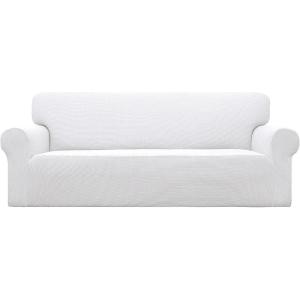 Easy-Going Stretch Sofa Slipcover 1-Piece Sofa Cover Furniture Protector Couch Soft with Elastic Bottom for Kids, Polyester Spandex Jacquard Fabric Small Checks (Sofa, Dark Gray)(Snow White)