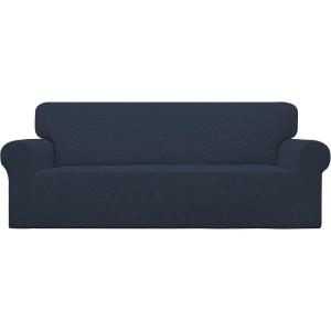 Easy-Going Stretch Sofa Slipcover 1-Piece Sofa Cover Furniture Protector Couch Soft with Elastic Bottom for Kids, Polyester Spandex Jacquard Fabric Small Checks (Sofa, Dark Gray)(Dark Blue)