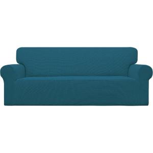 Easy-Going Stretch Sofa Slipcover 1-Piece Sofa Cover Furniture Protector Couch Soft with Elastic Bottom for Kids, Polyester Spandex Jacquard Fabric Small Checks (Sofa, Dark Gray)(Peacock Blue)