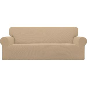 Easy-Going Stretch Sofa Slipcover 1-Piece Sofa Cover Furniture Protector Couch Soft with Elastic Bottom for Kids, Polyester Spandex Jacquard Fabric Small Checks (Sofa, Dark Gray)(Sand)