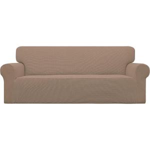 Easy-Going Stretch Sofa Slipcover 1-Piece Sofa Cover Furniture Protector Couch Soft with Elastic Bottom for Kids, Polyester Spandex Jacquard Fabric Small Checks (Sofa, Dark Gray)(Camel)