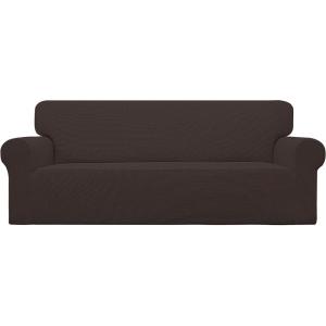 Easy-Going Stretch Sofa Slipcover 1-Piece Sofa Cover Furniture Protector Couch Soft with Elastic Bottom for Kids, Polyester Spandex Jacquard Fabric Small Checks (Sofa, Dark Gray)(Chocolate)