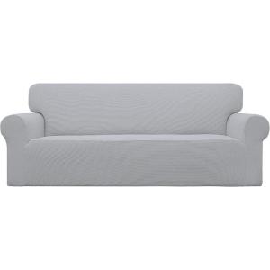 Easy-Going Stretch Sofa Slipcover 1-Piece Sofa Cover Furniture Protector Couch Soft with Elastic Bottom for Kids, Polyester Spandex Jacquard Fabric Small Checks (Sofa, Dark Gray)(Silver Gray)