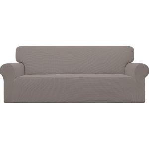 Easy-Going Stretch Sofa Slipcover 1-Piece Sofa Cover Furniture Protector Couch Soft with Elastic Bottom for Kids, Polyester Spandex Jacquard Fabric Small Checks (Sofa, Dark Gray)(Taupe)