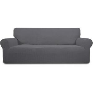 Easy-Going Stretch Sofa Slipcover 1-Piece Sofa Cover Furniture Protector Couch Soft with Elastic Bottom for Kids, Polyester Spandex Jacquard Fabric Small Checks (Sofa, Dark Gray)(Grey)