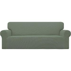 Easy-Going Stretch Sofa Slipcover 1-Piece Sofa Cover Furniture Protector Couch Soft with Elastic Bottom for Kids, Polyester Spandex Jacquard Fabric Small Checks (Sofa, Dark Gray)(Greyish Green)