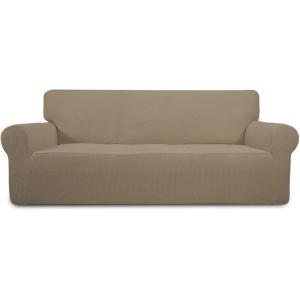 Easy-Going Stretch Sofa Slipcover 1-Piece Sofa Cover Furniture Protector Couch Soft with Elastic Bottom for Kids, Polyester Spandex Jacquard Fabric Small Checks (Sofa, Dark Gray)(Natural)