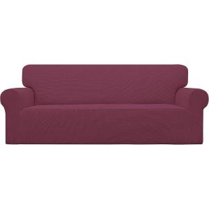 Easy-Going Stretch Sofa Slipcover 1-Piece Sofa Cover Furniture Protector Couch Soft with Elastic Bottom for Kids, Polyester Spandex Jacquard Fabric Small Checks (Sofa, Dark Gray)(Ash Rose)