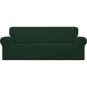 Easy-Going Stretch Sofa Slipcover 1-Piece Sofa Cover Furniture Protector Couch Soft with Elastic Bottom for Kids, Polyester Spandex Jacquard Fabric Small Checks (Sofa, Dark Gray)(Dark Green)