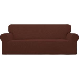 Easy-Going Stretch Sofa Slipcover 1-Piece Sofa Cover Furniture Protector Couch Soft with Elastic Bottom for Kids, Polyester Spandex Jacquard Fabric Small Checks (Sofa, Dark Gray)(Coffee)