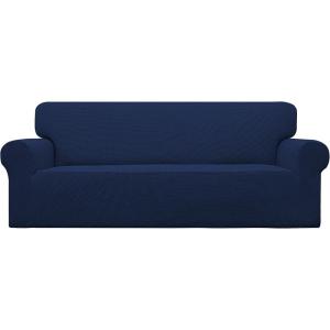Easy-Going Stretch Sofa Slipcover 1-Piece Sofa Cover Furniture Protector Couch Soft with Elastic Bottom for Kids, Polyester Spandex Jacquard Fabric Small Checks (Sofa, Dark Gray)(Navy)