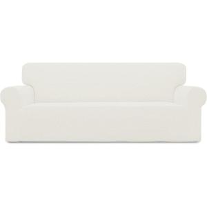 Easy-Going Stretch Sofa Slipcover 1-Piece Sofa Cover Furniture Protector Couch Soft with Elastic Bottom for Kids, Polyester Spandex Jacquard Fabric Small Checks (Sofa, Dark Gray)(Cream)
