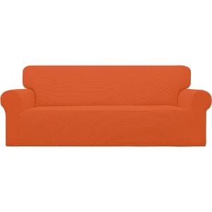 Easy-Going Stretch Sofa Slipcover 1-Piece Sofa Cover Furniture Protector Couch Soft with Elastic Bottom for Kids, Polyester Spandex Jacquard Fabric Small Checks (Sofa, Dark Gray)(Orange)