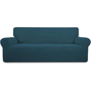 Easy-Going Stretch Sofa Slipcover 1-Piece Sofa Cover Furniture Protector Couch Soft with Elastic Bottom for Kids, Polyester Spandex Jacquard Fabric Small Checks (Sofa, Dark Gray)(Deep Teal)
