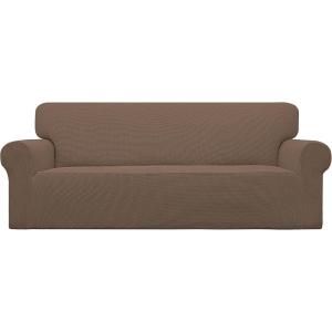 Easy-Going Stretch Sofa Slipcover 1-Piece Sofa Cover Furniture Protector Couch Soft with Elastic Bottom for Kids, Polyester Spandex Jacquard Fabric Small Checks (Sofa, Dark Gray)(Brown)