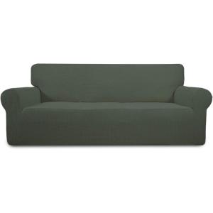 Easy-Going Stretch Sofa Slipcover 1-Piece Sofa Cover Furniture Protector Couch Soft with Elastic Bottom for Kids, Polyester Spandex Jacquard Fabric Small Checks (Sofa, Dark Gray)(Olive Green)