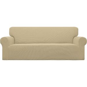 Easy-Going Stretch Sofa Slipcover 1-Piece Sofa Cover Furniture Protector Couch Soft with Elastic Bottom for Kids, Polyester Spandex Jacquard Fabric Small Checks (Sofa, Dark Gray)(Beige)