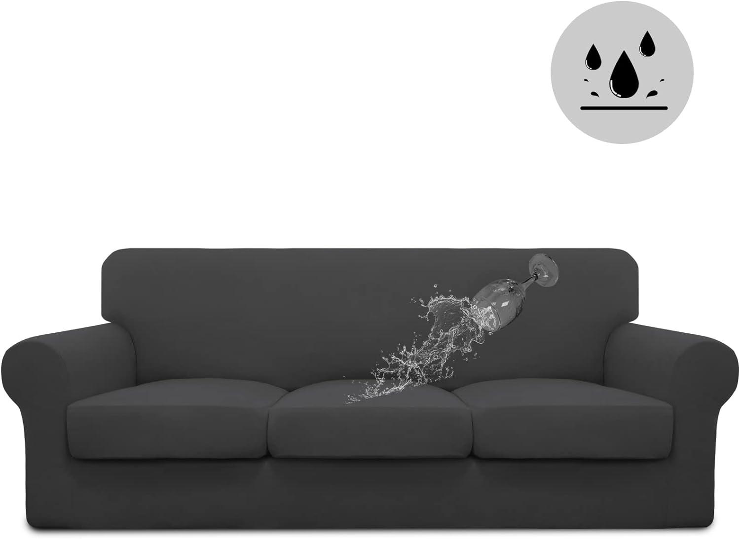 image:imageEasyGoing 100 Dual Waterproof 2 Pieces Chair Cover Stretch Soft Couch Cover for Dogs Sofa Slipcover for 1 Separate Cushion Couch Leakproof Furniture Protector for Kids Pets Dark GrayDark Gray
