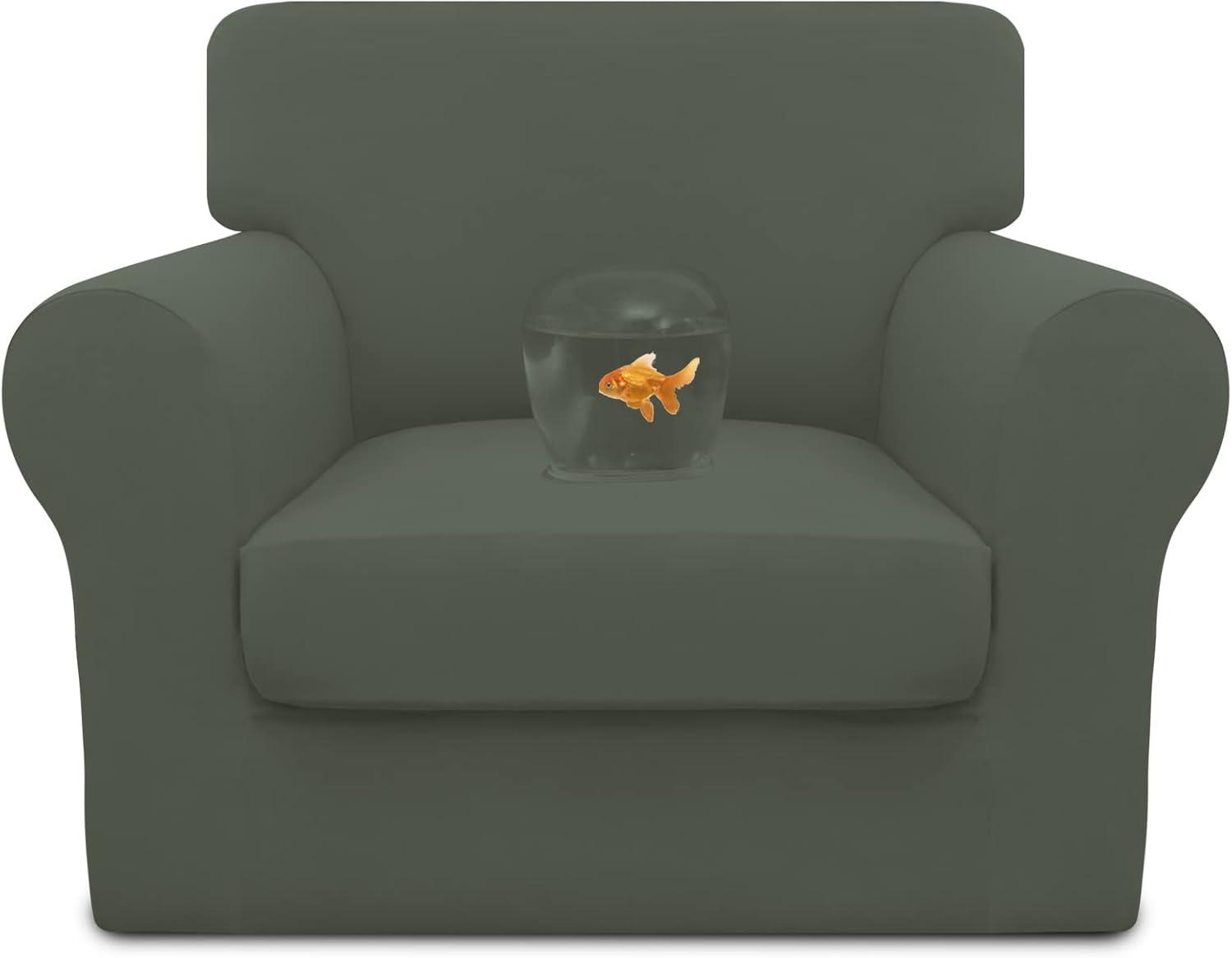 image:imageEasyGoing 100 Dual Waterproof 2 Pieces Chair Cover Stretch Soft Couch Cover for Dogs Sofa Slipcover for 1 Separate Cushion Couch Leakproof Furniture Protector for Kids Pets Dark GrayGrayish Green