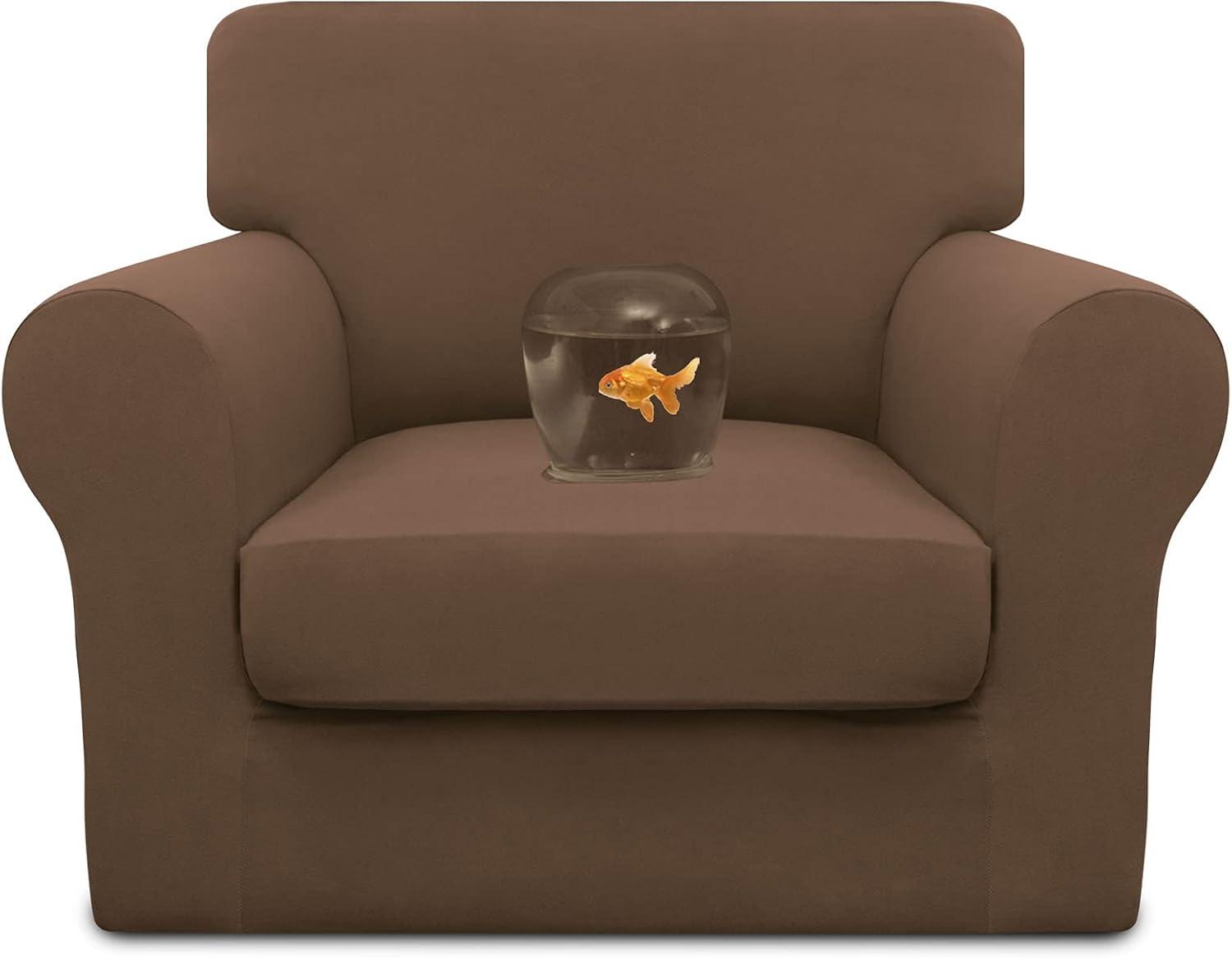 image:imageEasyGoing 100 Dual Waterproof 2 Pieces Chair Cover Stretch Soft Couch Cover for Dogs Sofa Slipcover for 1 Separate Cushion Couch Leakproof Furniture Protector for Kids Pets Dark GrayBrown