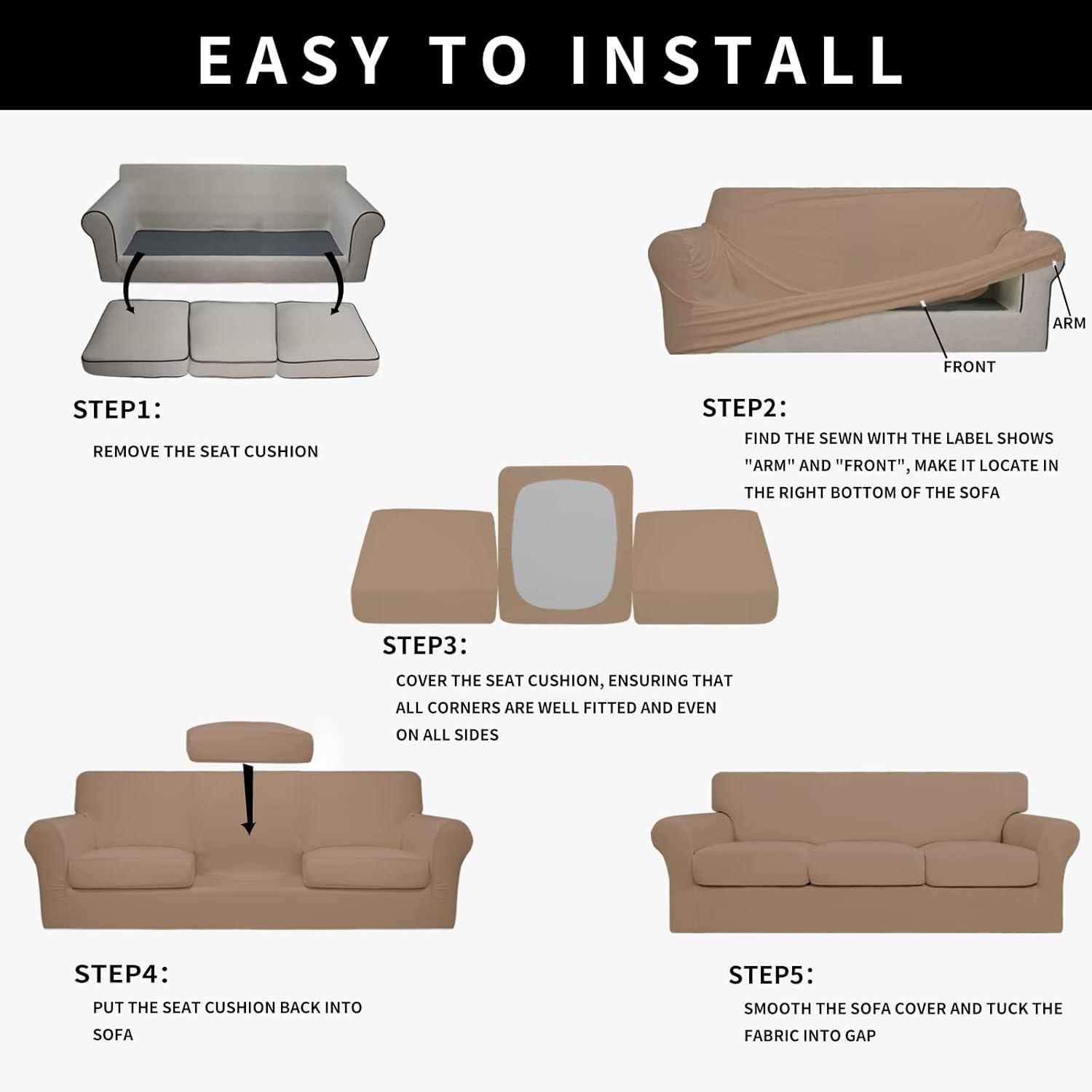image:imageEasyGoing 100 Dual Waterproof 2 Pieces Chair Cover Stretch Soft Couch Cover for Dogs Sofa Slipcover for 1 Separate Cushion Couch Leakproof Furniture Protector for Kids Pets Dark GrayCamel