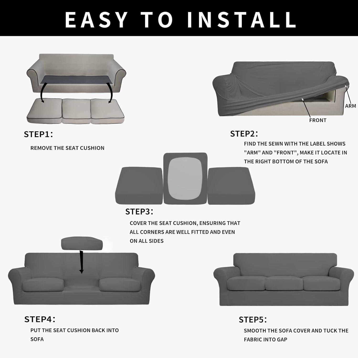 image:imageEasyGoing 100 Dual Waterproof 2 Pieces Chair Cover Stretch Soft Couch Cover for Dogs Sofa Slipcover for 1 Separate Cushion Couch Leakproof Furniture Protector for Kids Pets Dark GrayGrey