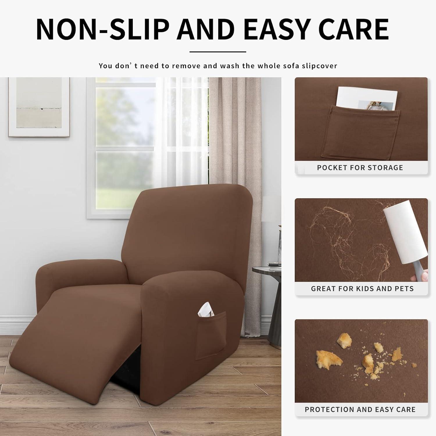 image:imageEasyGoing 100 Dual Waterproof 2 Pieces Chair Cover Stretch Soft Couch Cover for Dogs Sofa Slipcover for 1 Separate Cushion Couch Leakproof Furniture Protector for Kids Pets Dark GrayBrown