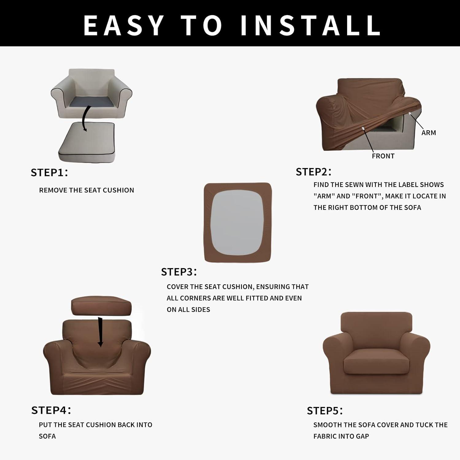 image:imageEasyGoing 100 Dual Waterproof 2 Pieces Chair Cover Stretch Soft Couch Cover for Dogs Sofa Slipcover for 1 Separate Cushion Couch Leakproof Furniture Protector for Kids Pets Dark GrayBrown