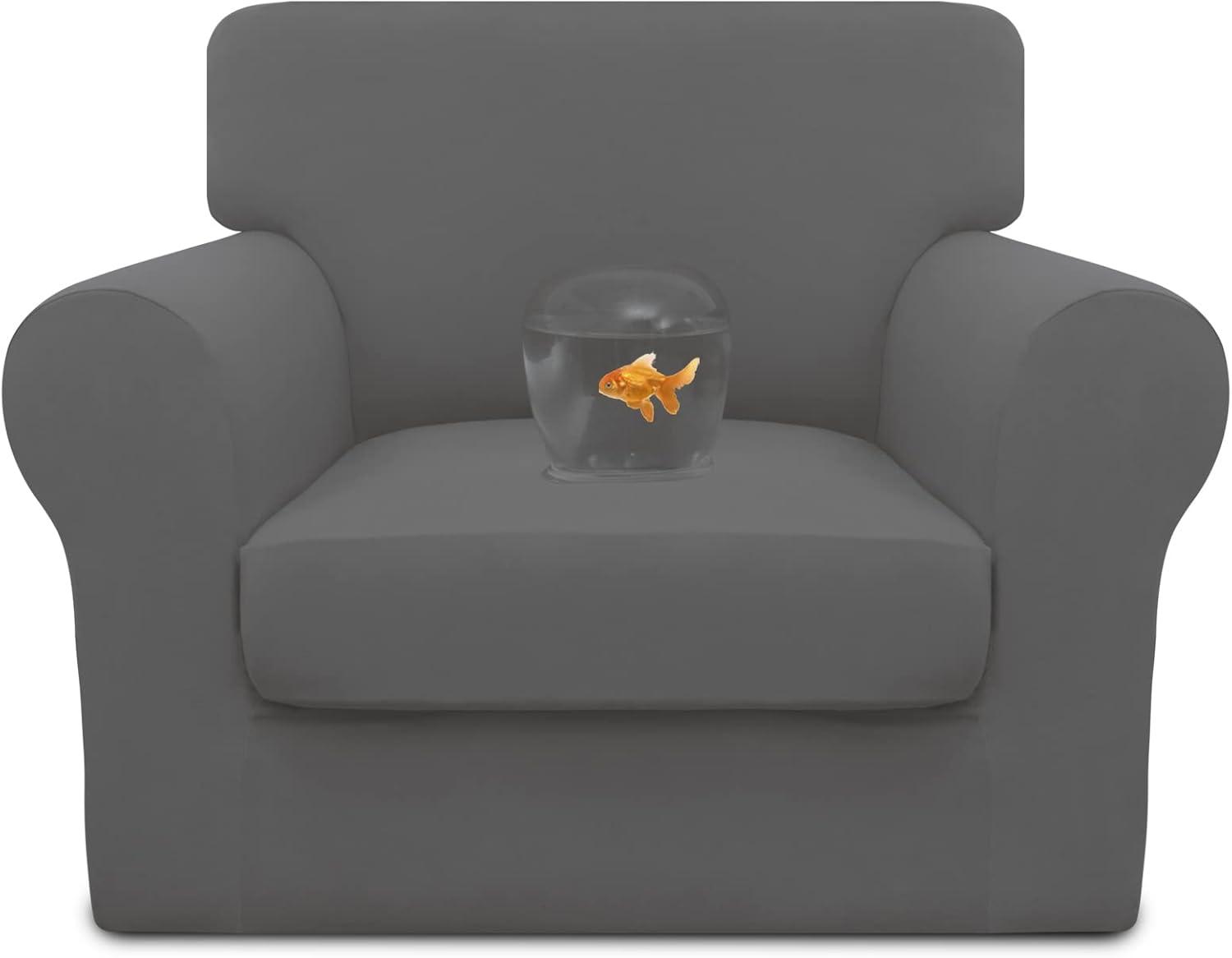 image:imageEasyGoing 100 Dual Waterproof 2 Pieces Chair Cover Stretch Soft Couch Cover for Dogs Sofa Slipcover for 1 Separate Cushion Couch Leakproof Furniture Protector for Kids Pets Dark GrayGrey