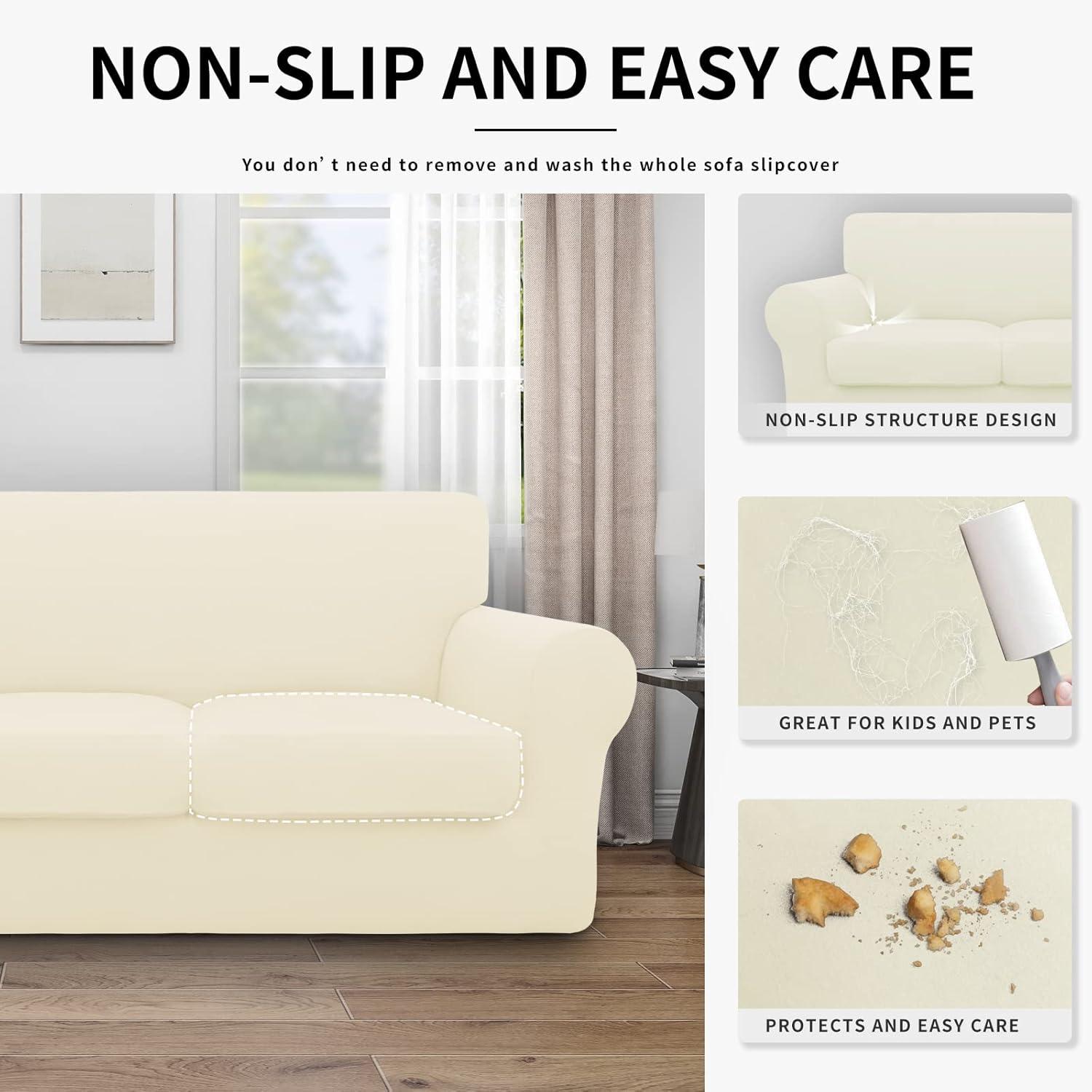 image:imageEasyGoing 100 Dual Waterproof 2 Pieces Chair Cover Stretch Soft Couch Cover for Dogs Sofa Slipcover for 1 Separate Cushion Couch Leakproof Furniture Protector for Kids Pets Dark GrayIvory