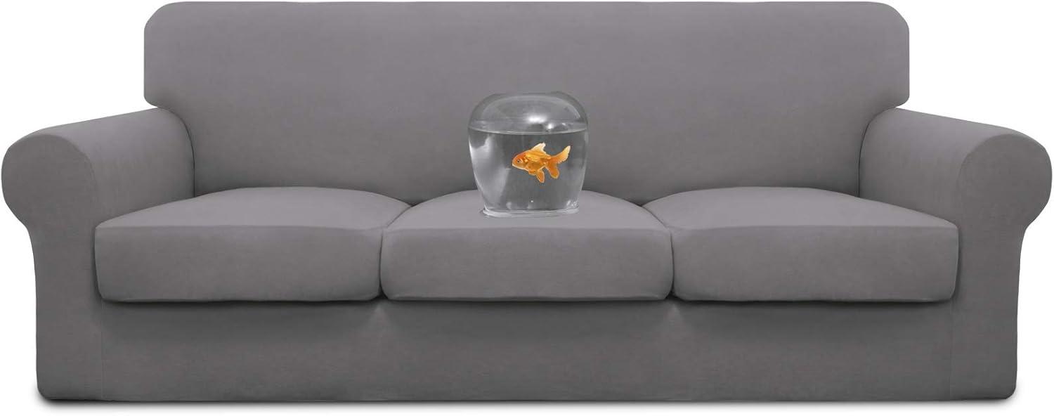image:imageEasyGoing 100 Dual Waterproof 2 Pieces Chair Cover Stretch Soft Couch Cover for Dogs Sofa Slipcover for 1 Separate Cushion Couch Leakproof Furniture Protector for Kids Pets Dark GrayLight Gray