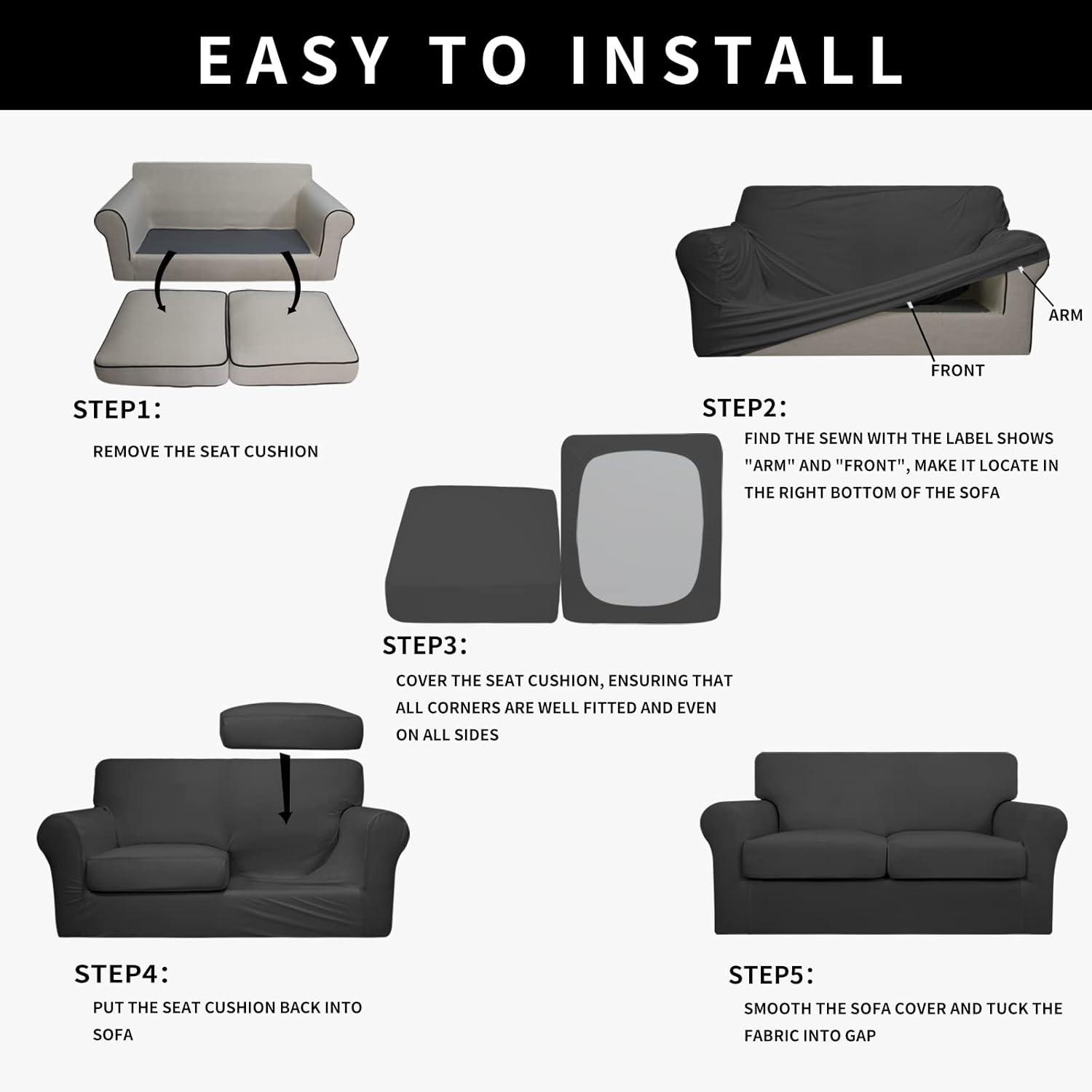 image:imageEasyGoing 100 Dual Waterproof 2 Pieces Chair Cover Stretch Soft Couch Cover for Dogs Sofa Slipcover for 1 Separate Cushion Couch Leakproof Furniture Protector for Kids Pets Dark GrayDark Gray