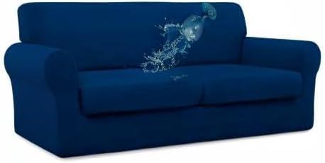 image:imageEasyGoing 100 Dual Waterproof 2 Pieces Chair Cover Stretch Soft Couch Cover for Dogs Sofa Slipcover for 1 Separate Cushion Couch Leakproof Furniture Protector for Kids Pets Dark GrayNavy