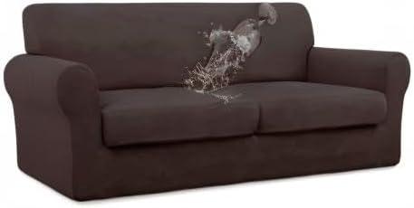 image:imageEasyGoing 100 Dual Waterproof 2 Pieces Chair Cover Stretch Soft Couch Cover for Dogs Sofa Slipcover for 1 Separate Cushion Couch Leakproof Furniture Protector for Kids Pets Dark GrayChocolate