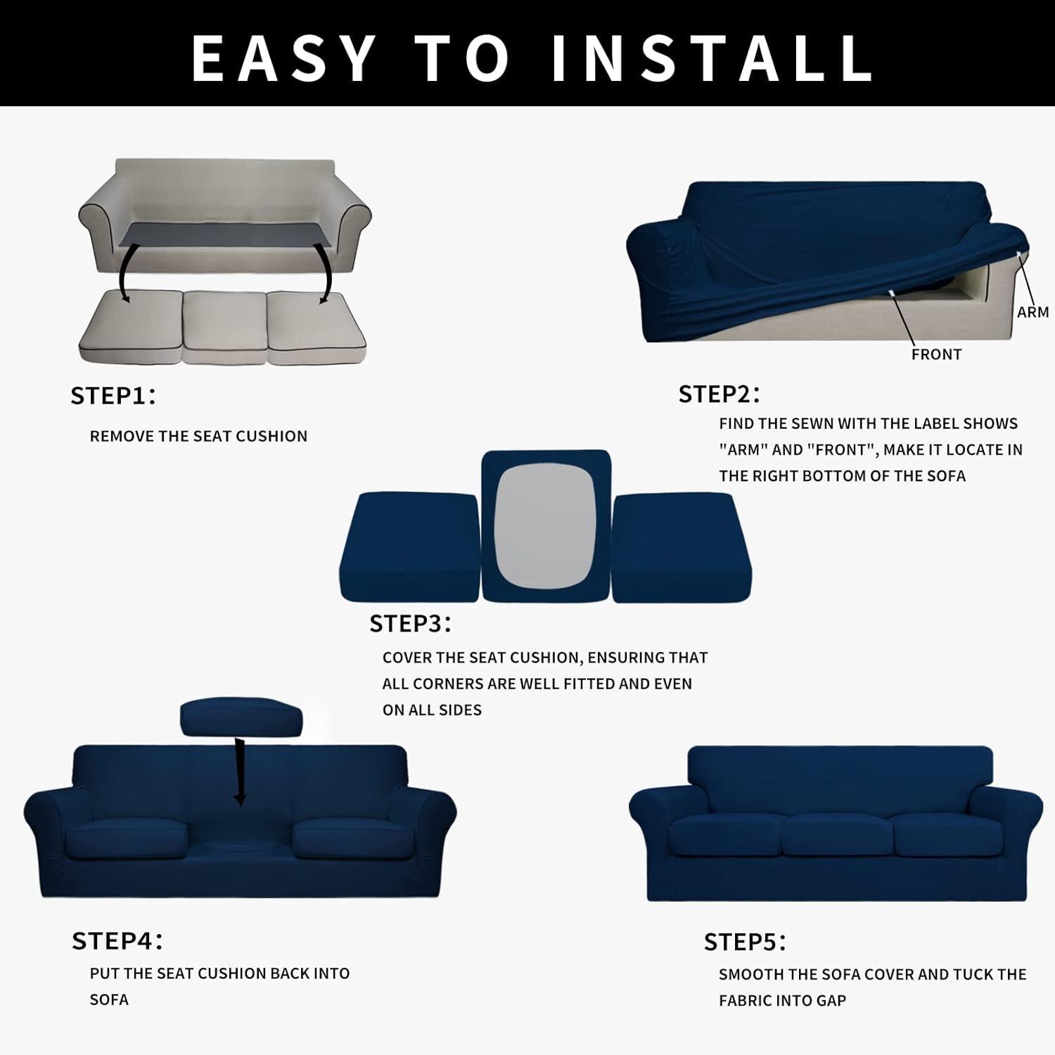 image:imageEasyGoing 100 Dual Waterproof 2 Pieces Chair Cover Stretch Soft Couch Cover for Dogs Sofa Slipcover for 1 Separate Cushion Couch Leakproof Furniture Protector for Kids Pets Dark GrayNavy