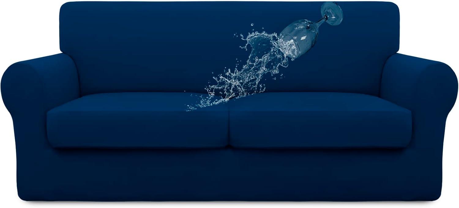 image:imageEasyGoing 100 Dual Waterproof 2 Pieces Chair Cover Stretch Soft Couch Cover for Dogs Sofa Slipcover for 1 Separate Cushion Couch Leakproof Furniture Protector for Kids Pets Dark GrayNavy
