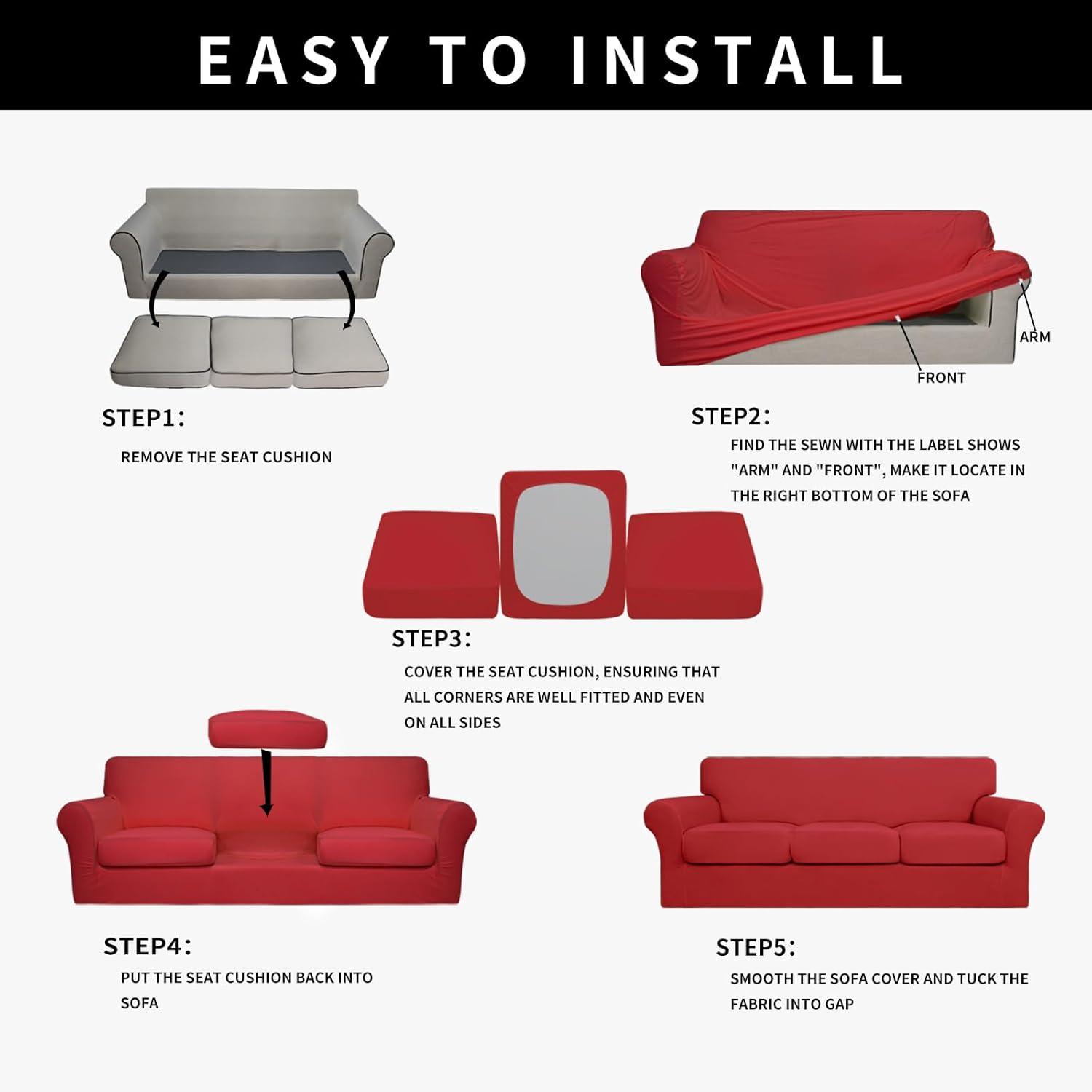 image:imageEasyGoing 100 Dual Waterproof 2 Pieces Chair Cover Stretch Soft Couch Cover for Dogs Sofa Slipcover for 1 Separate Cushion Couch Leakproof Furniture Protector for Kids Pets Dark GrayChristmas Red