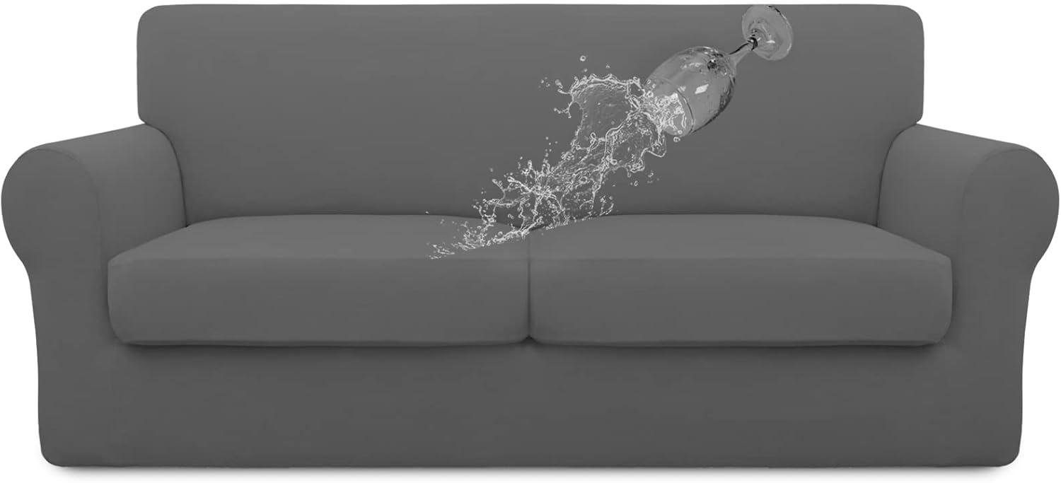 image:imageEasyGoing 100 Dual Waterproof 2 Pieces Chair Cover Stretch Soft Couch Cover for Dogs Sofa Slipcover for 1 Separate Cushion Couch Leakproof Furniture Protector for Kids Pets Dark GrayGrey