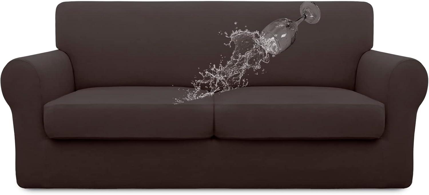 image:imageEasyGoing 100 Dual Waterproof 2 Pieces Chair Cover Stretch Soft Couch Cover for Dogs Sofa Slipcover for 1 Separate Cushion Couch Leakproof Furniture Protector for Kids Pets Dark GrayChocolate