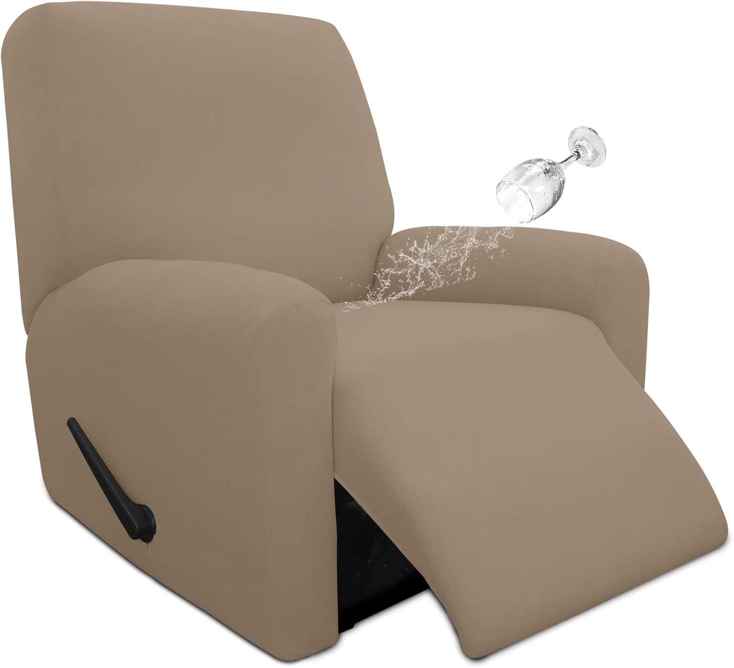 image:imageEasyGoing 100 Dual Waterproof 2 Pieces Chair Cover Stretch Soft Couch Cover for Dogs Sofa Slipcover for 1 Separate Cushion Couch Leakproof Furniture Protector for Kids Pets Dark GrayCamel