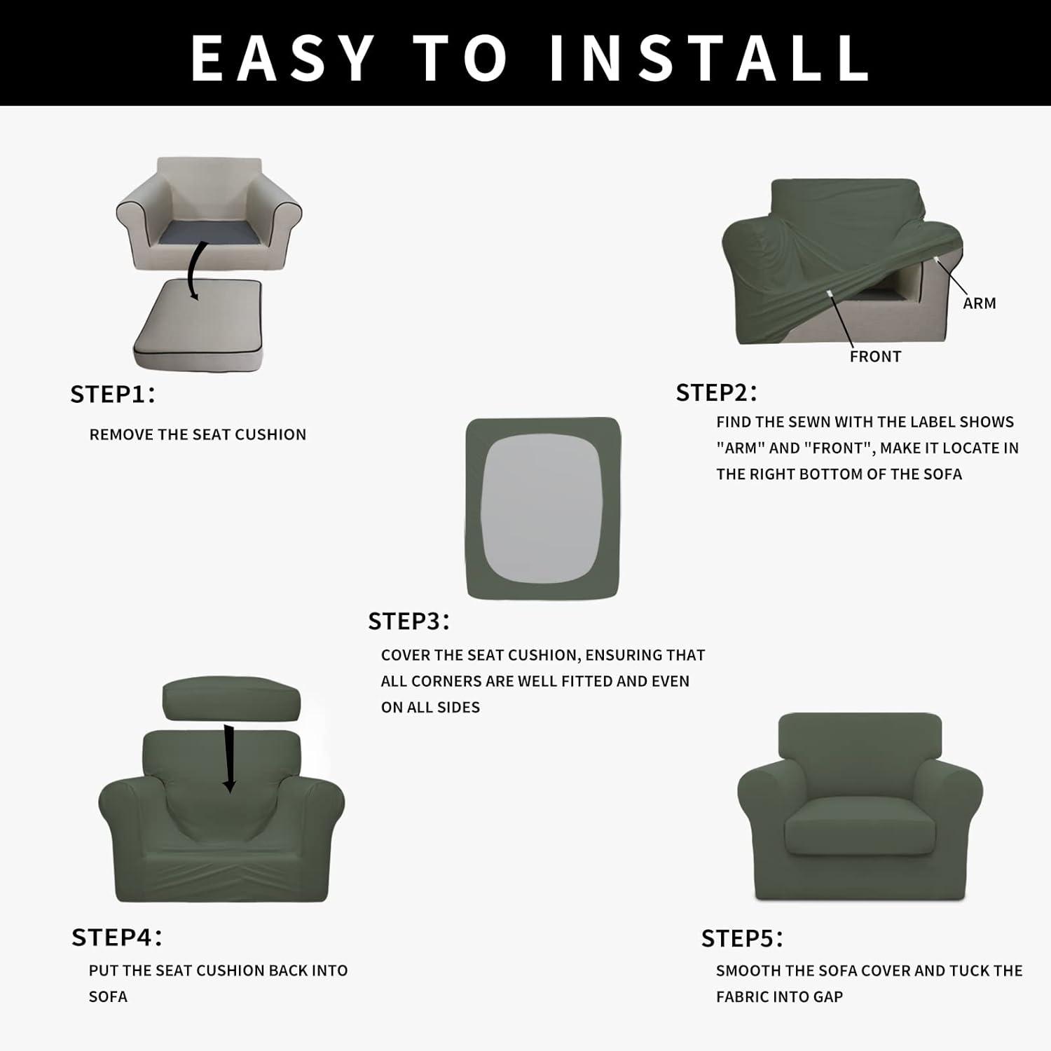 image:imageEasyGoing 100 Dual Waterproof 2 Pieces Chair Cover Stretch Soft Couch Cover for Dogs Sofa Slipcover for 1 Separate Cushion Couch Leakproof Furniture Protector for Kids Pets Dark GrayGrayish Green