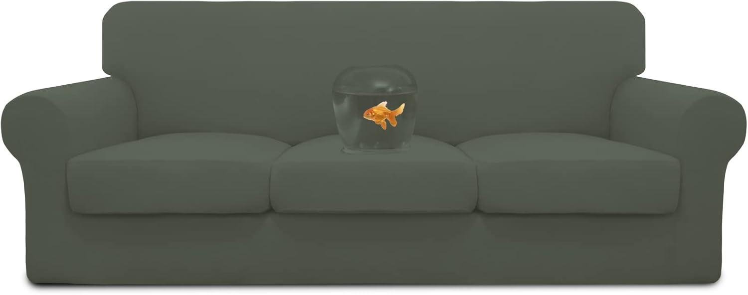 image:imageEasyGoing 100 Dual Waterproof 2 Pieces Chair Cover Stretch Soft Couch Cover for Dogs Sofa Slipcover for 1 Separate Cushion Couch Leakproof Furniture Protector for Kids Pets Dark GrayGrayish Green