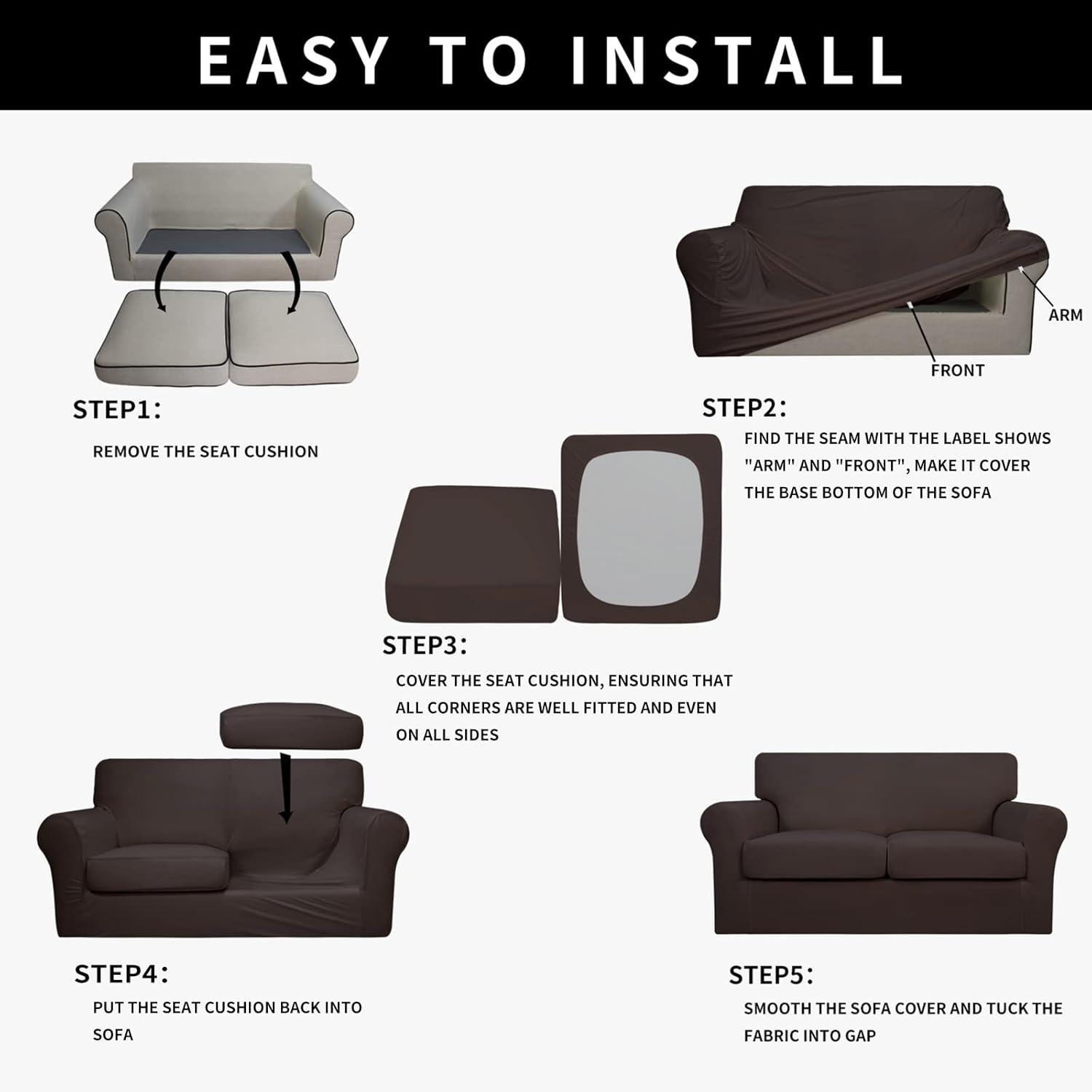 image:imageEasyGoing 100 Dual Waterproof 2 Pieces Chair Cover Stretch Soft Couch Cover for Dogs Sofa Slipcover for 1 Separate Cushion Couch Leakproof Furniture Protector for Kids Pets Dark GrayChocolate
