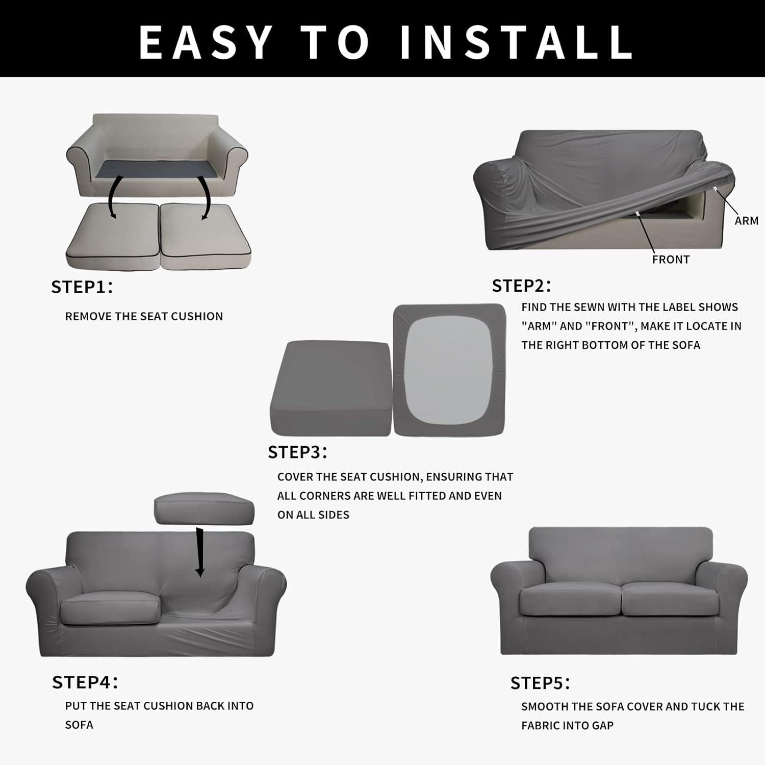 image:imageEasyGoing 100 Dual Waterproof 2 Pieces Chair Cover Stretch Soft Couch Cover for Dogs Sofa Slipcover for 1 Separate Cushion Couch Leakproof Furniture Protector for Kids Pets Dark GrayLight Gray