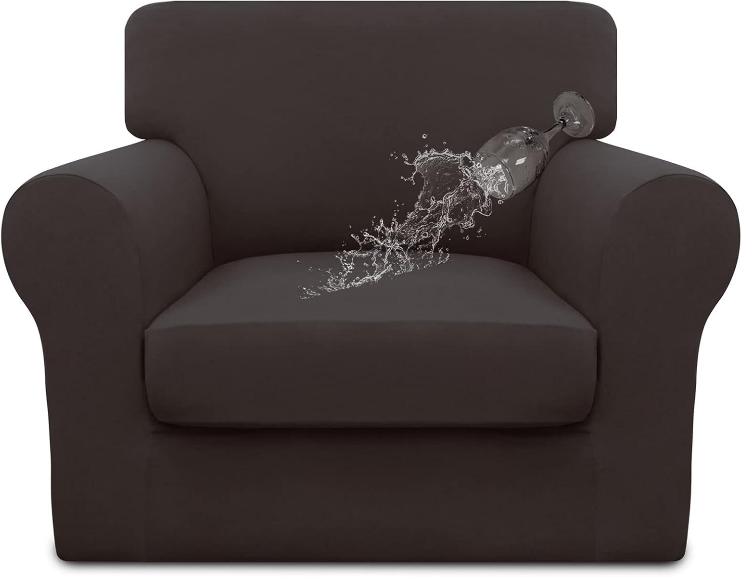 image:imageEasyGoing 100 Dual Waterproof 2 Pieces Chair Cover Stretch Soft Couch Cover for Dogs Sofa Slipcover for 1 Separate Cushion Couch Leakproof Furniture Protector for Kids Pets Dark GrayChocolate