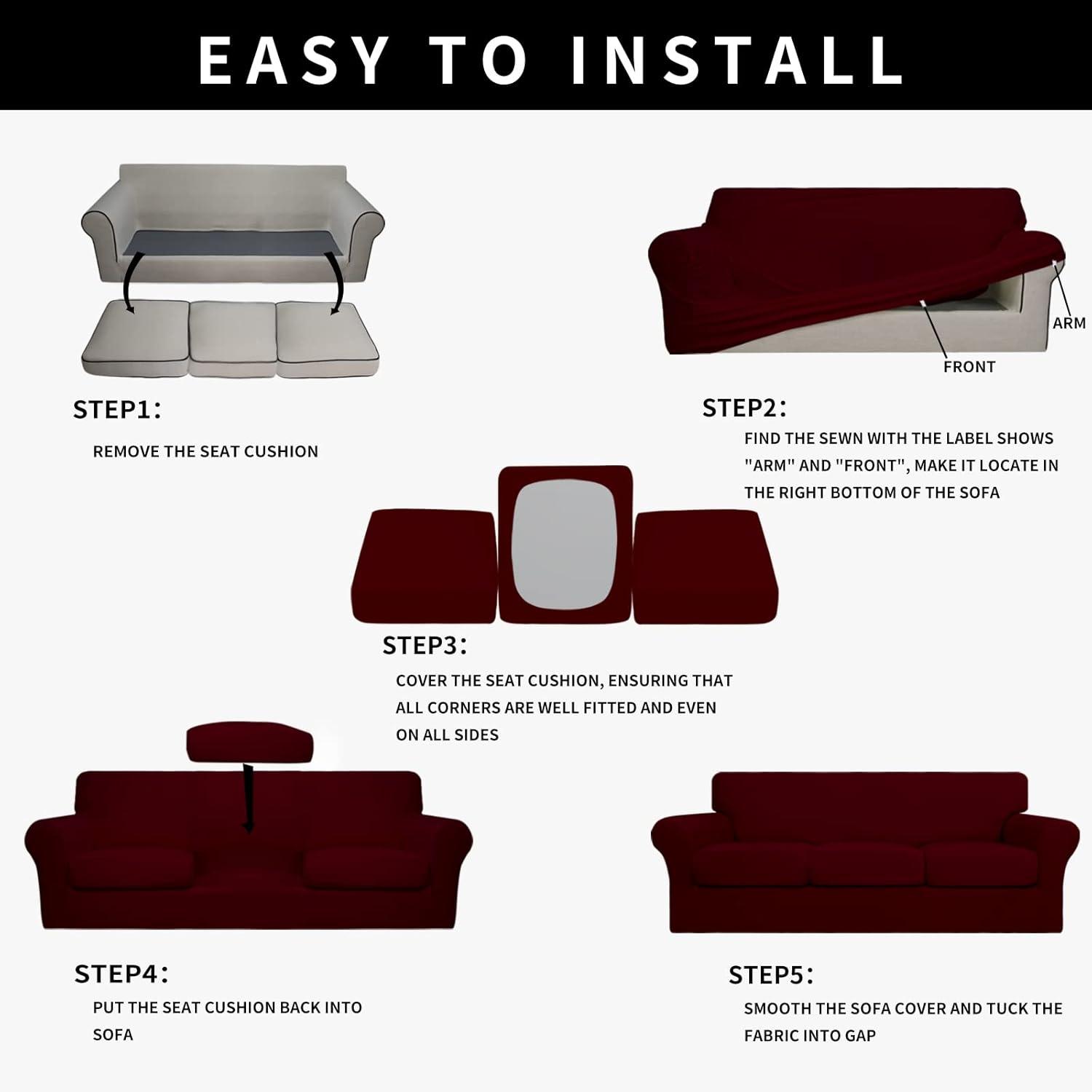 image:imageEasyGoing 100 Dual Waterproof 2 Pieces Chair Cover Stretch Soft Couch Cover for Dogs Sofa Slipcover for 1 Separate Cushion Couch Leakproof Furniture Protector for Kids Pets Dark GrayWine
