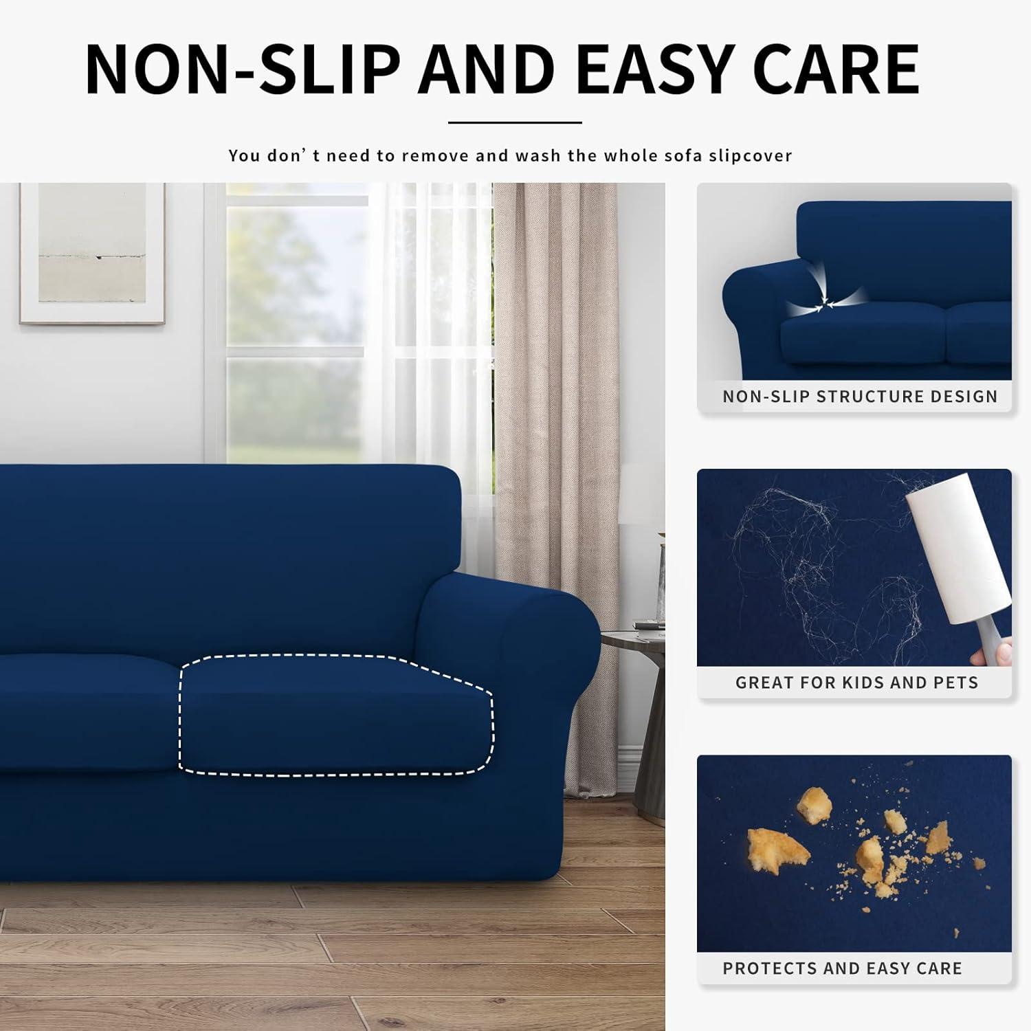 image:imageEasyGoing 100 Dual Waterproof 2 Pieces Chair Cover Stretch Soft Couch Cover for Dogs Sofa Slipcover for 1 Separate Cushion Couch Leakproof Furniture Protector for Kids Pets Dark GrayNavy